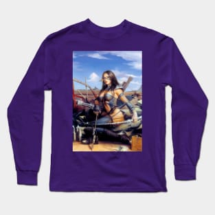 Fantasy Artwork - Woman with Machine Gun Long Sleeve T-Shirt